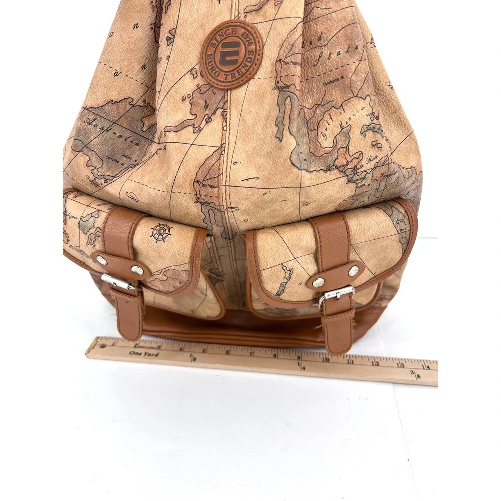 Euro Trends World Map Print Sling Backpack Brown Faux Leather‎ Travel Bag